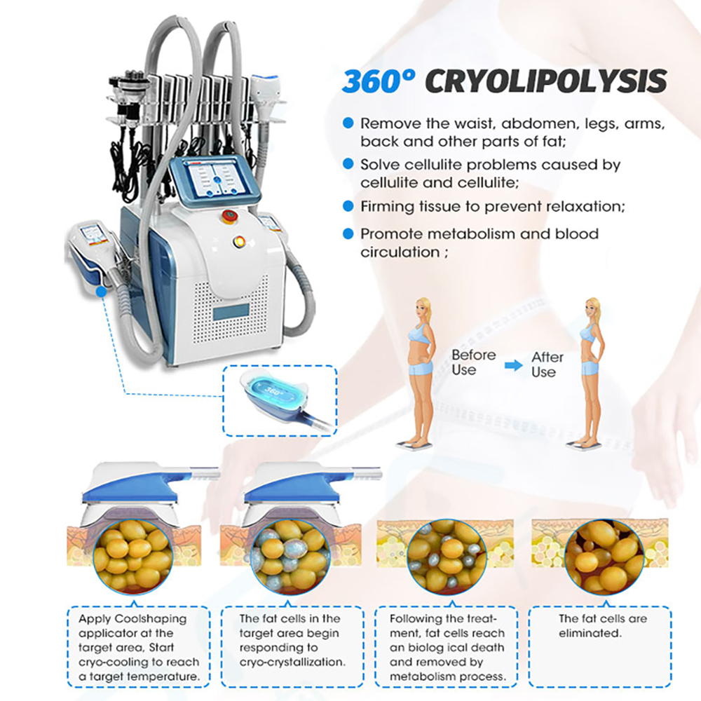 Portable Cryo + Cavitation + RF + lipolaser Fat Freezing Slimming Machine